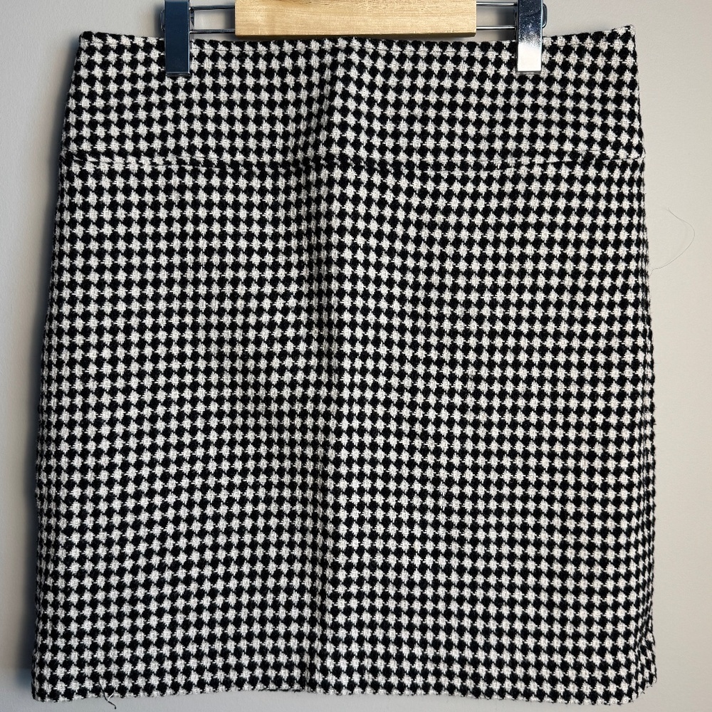 Talbots‎ Women's Wool Blend Beige/Black Diamond Weave Mini Skirt Size 14 Lined